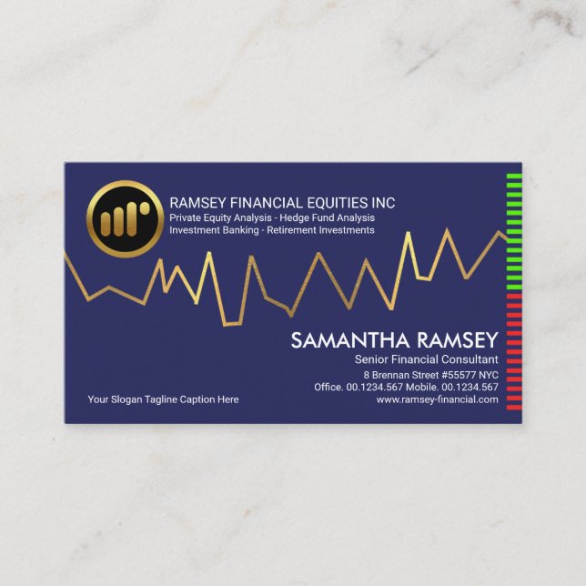 Tarjeta De Visita Gold Stock Graph Financial Investment Advisor (Anverso)