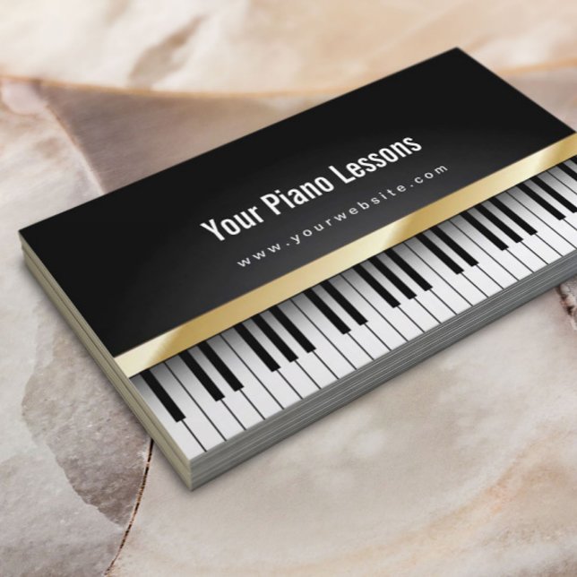 Tarjeta De Visita Gold Stripe Piano Lessons Dark Business Card (Subido por el creador)