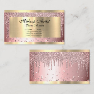 Tarjeta De Visita Gold Strokes Marble Beauty Shop Rosa Spa Makeup