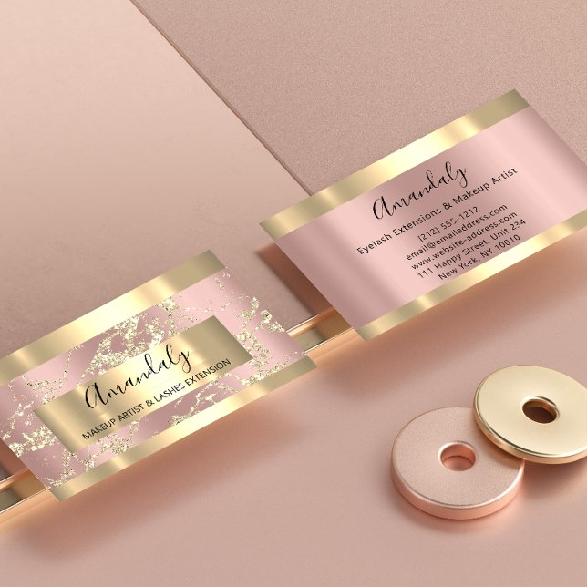 Tarjeta De Visita Gold Strokes Marble Beauty Shop Rosa Spa Makeup (Gold Strokes Marble Beauty Shop Rose Spa Makeup Business Card)