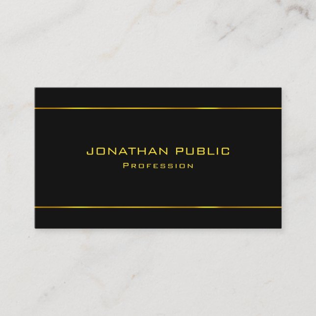 Tarjeta De Visita Gold Text Modern Elegant Black Professional de mod (Anverso)