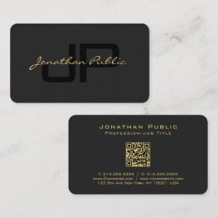 Tarjeta De Visita Gold Text Name Script Premium Linen Black Luxe