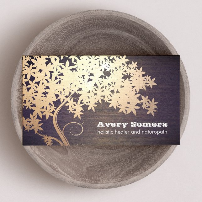 Tarjeta De Visita Gold Tree Holistic Healther Naturopath Wood Look (Subido por el creador)
