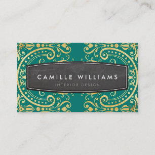 Tarjeta De Visita GOLD vintage elegante filigresse elegante esmerald