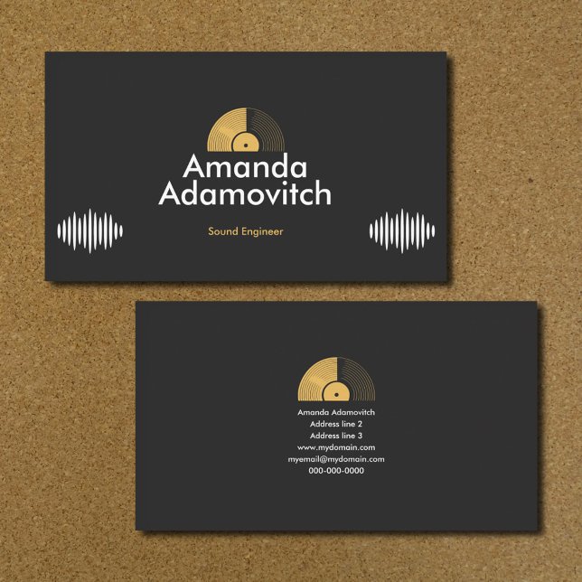 Tarjeta De Visita Gold Vinyl Record & Sound Waves (Gold Vinyl Record & Sound Waves Business Card)