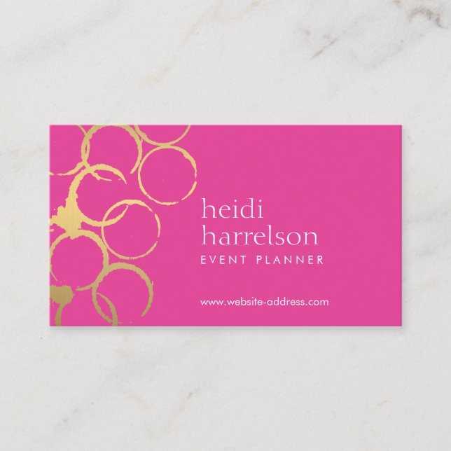 Tarjeta De Visita Gold Wine Stains Fiesta Planner Pink Business Card (Anverso)