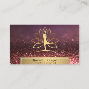 Tarjeta De Visita Gold Women Silhouette Lotus Yoga Instructor Bokeh