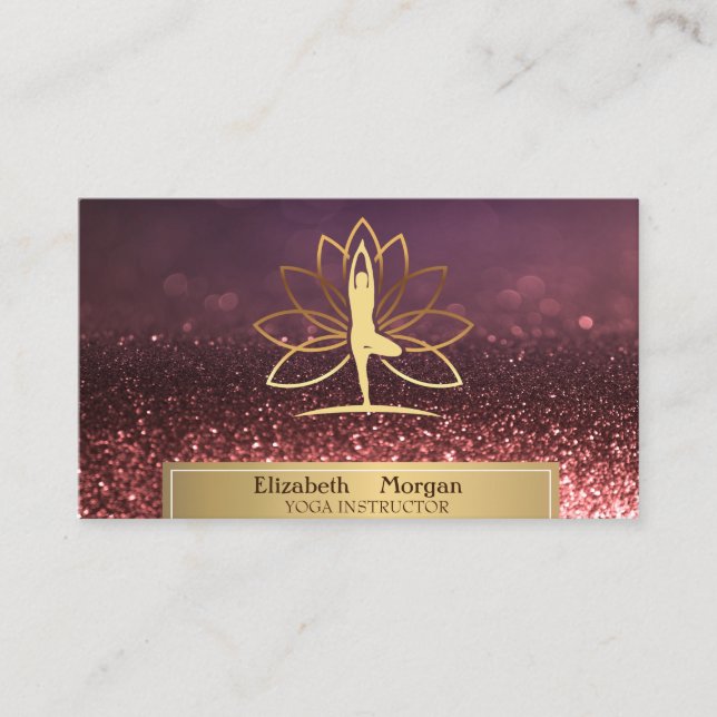Tarjeta De Visita Gold Women Silhouette Lotus Yoga Instructor Bokeh (Anverso)