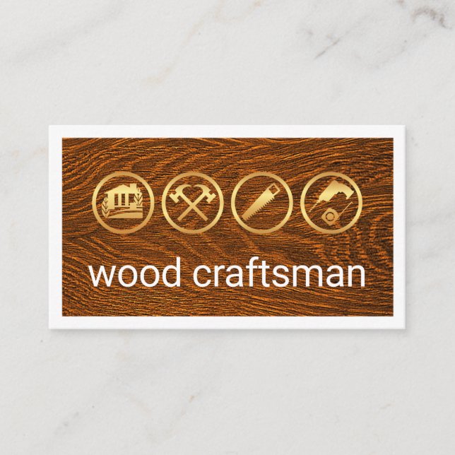 Tarjeta De Visita Gold Woodman Tools On Timber Wood (Anverso)
