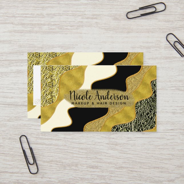 Tarjeta De Visita Golden Abstract Wave Moderno Gold Glam Trendy (Anverso/Reverso In Situ)
