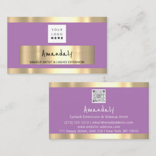 Tarjeta De Visita Golden Boutique Shop QR CODE Logo Purple