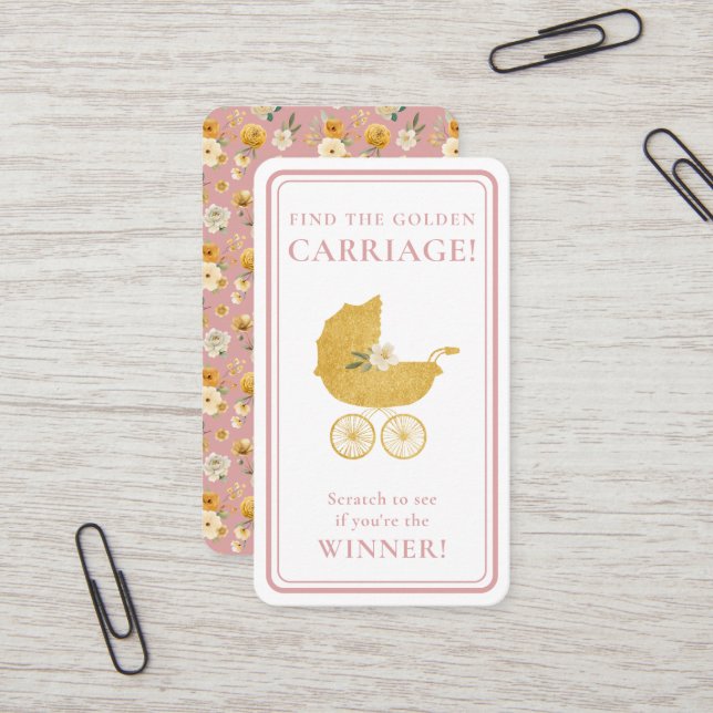 Tarjeta De Visita Golden Carriage Scratch-Off Game | Blush Pink (Anverso/Reverso In Situ)
