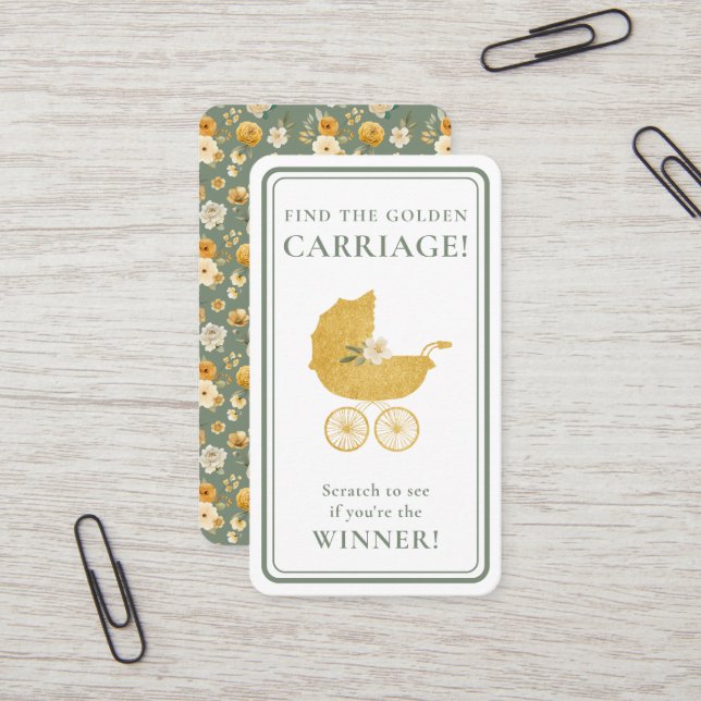 Tarjeta De Visita Golden Carriage Scratch-Off Game Sage Green Winner (Anverso/Reverso In Situ)