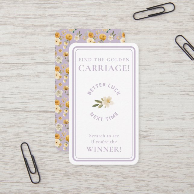 Tarjeta De Visita Golden Carriage Scratch-Off | Lavender Non-Winner (Anverso/Reverso In Situ)