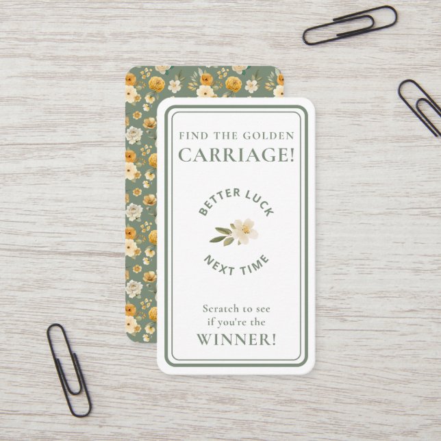 Tarjeta De Visita Golden Carriage Scratch-Off Sage Green Non-Winner (Anverso/Reverso In Situ)