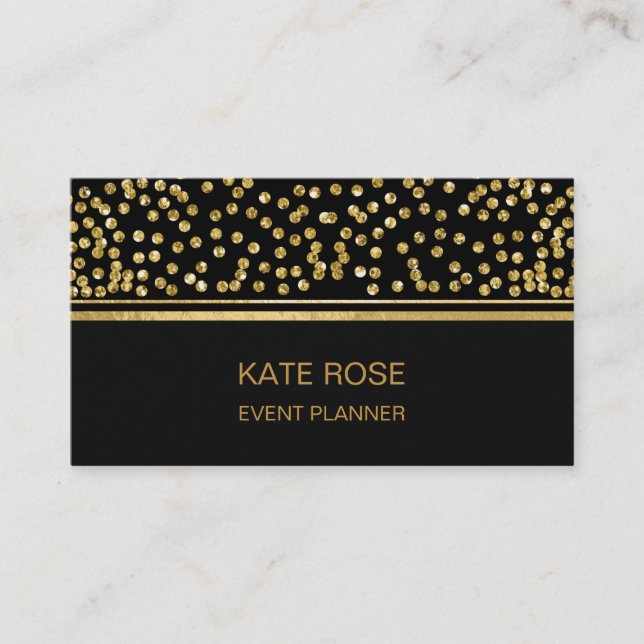 Tarjeta De Visita Golden Confetti Glam Golden Black Vip (Anverso)