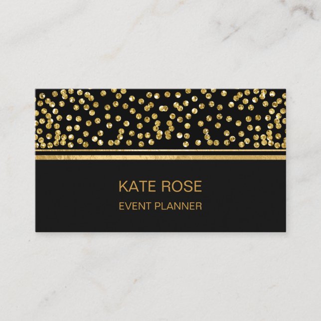 Tarjeta De Visita Golden Confetti Glam Golden Black Vip (Anverso)