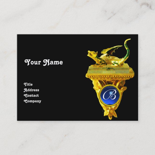 Tarjeta De Visita GOLDEN DRAGON GEM MONOGRAM, amarillo negro, azul (Anverso)
