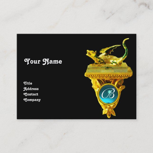 Tarjeta De Visita GOLDEN DRAGON GEM MONOGRAM, amarillo negro, azul (Anverso)