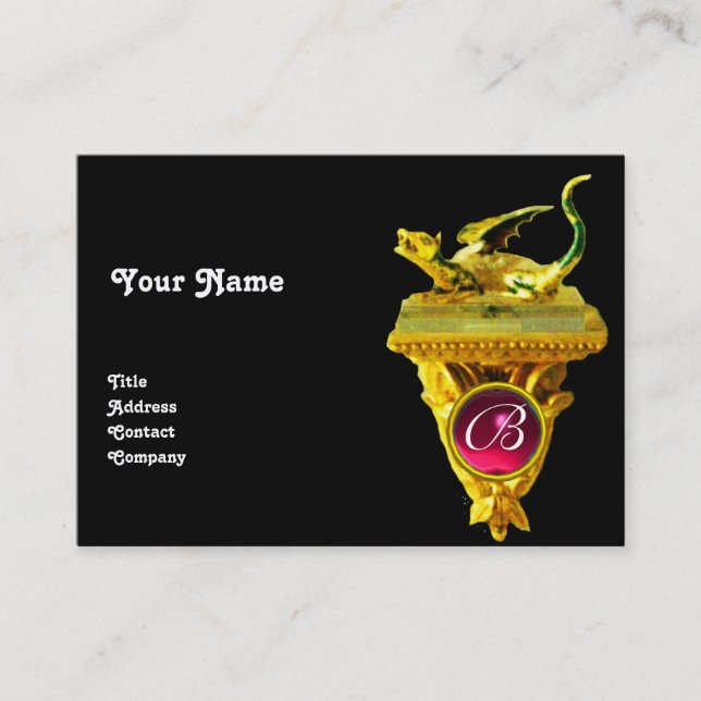 Tarjeta De Visita GOLDEN DRAGON GEM MONOGRAM, amarillo negro, rojo r (Anverso)