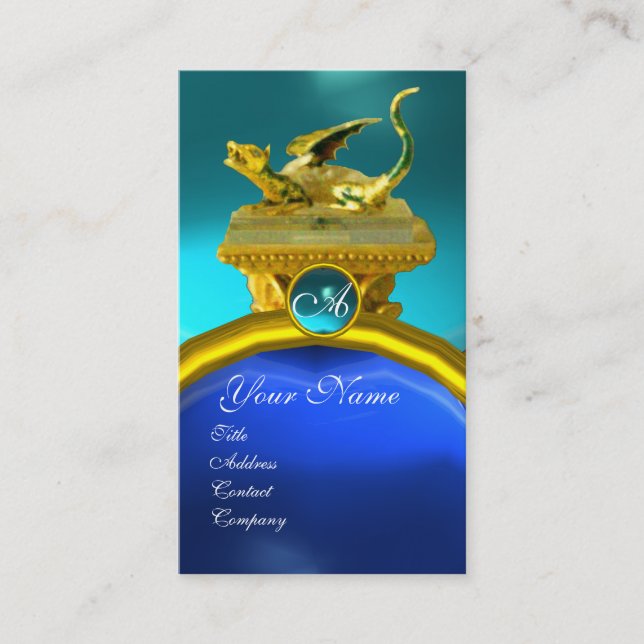 Tarjeta De Visita GOLDEN DRAGON GEM MONOGRAM, zafiro azul amarillo (Anverso)