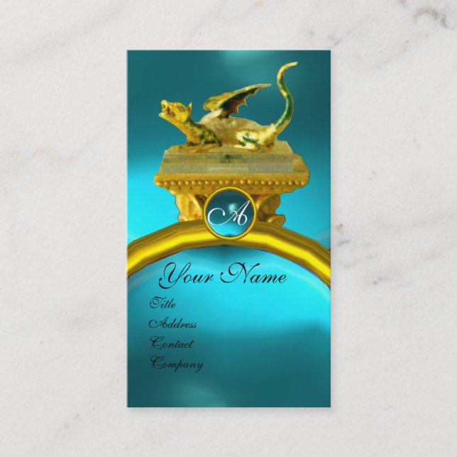 Tarjeta De Visita GOLDEN DRAGON GEM MONOGRAM, zafiro azul amarillo (Anverso)