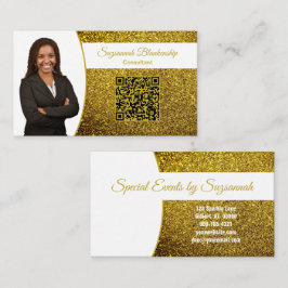 Tarjeta De Visita Golden Faux Glitter, Professiona Photo & QR Code