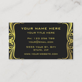 Tarjeta De Visita Golden Floral Gold Text Black Business Card