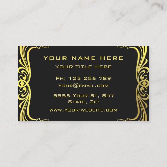 Tarjeta De Visita Golden Floral Gold Text Black Business Card (Reverso)