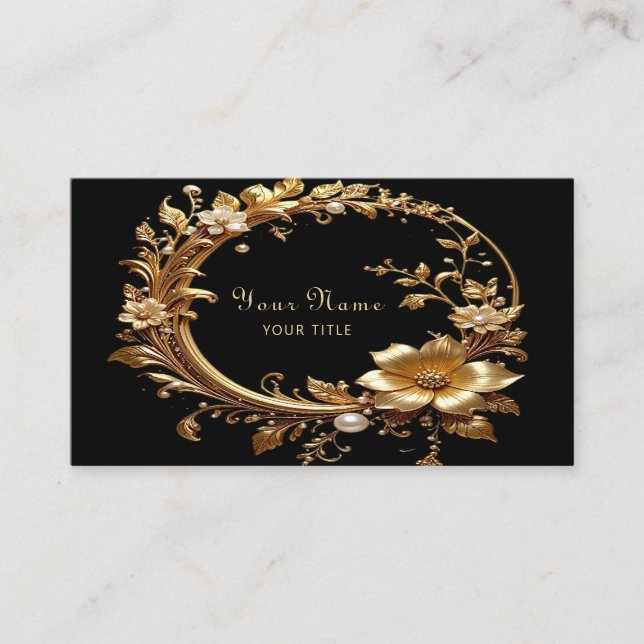 Tarjeta De Visita Golden Floral Ornate Frame Business Card (Anverso)