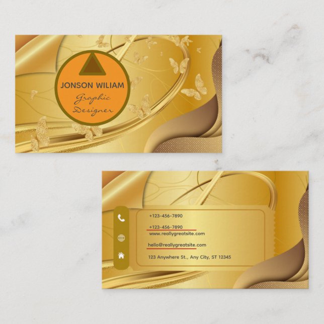 Tarjeta De Visita Golden Graphic Designer Business Card | Minimalist (Anverso / Reverso)