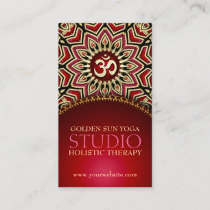 Tarjeta De Visita Golden OM Sun Yoga Reiki Red Business Cards