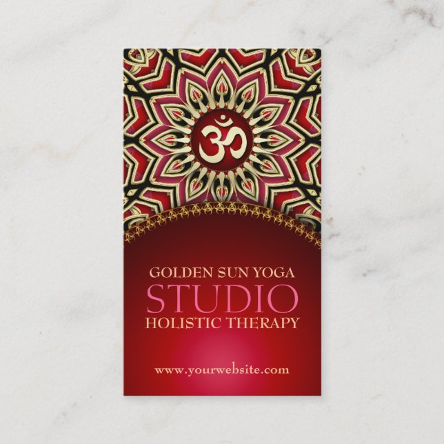 Tarjeta De Visita Golden OM Sun Yoga Reiki Red Business Cards (Anverso)