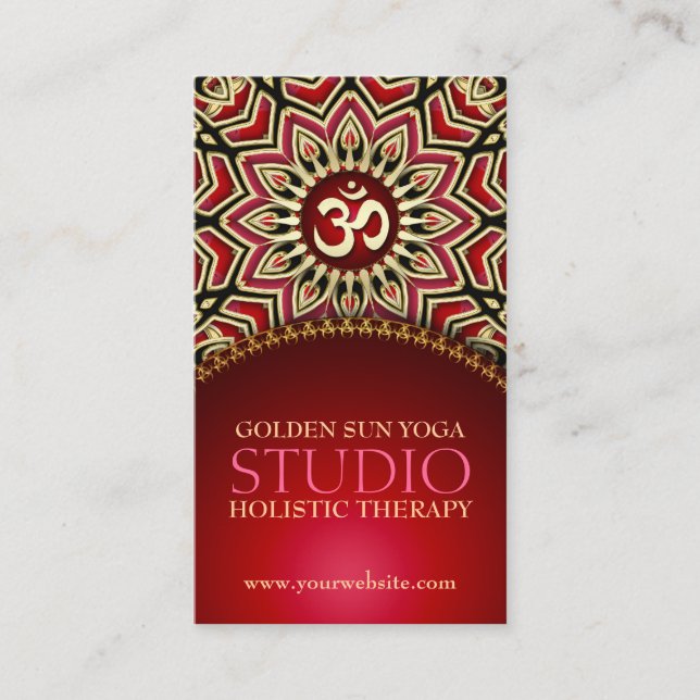 Tarjeta De Visita Golden OM Sun Yoga Reiki Red Business Cards (Anverso)
