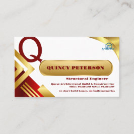 Tarjeta De Visita Golden & Red Layers Monogram Initial Founder CEO