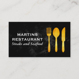 Tarjeta De Visita Golden Silverware   Restaurante culinario