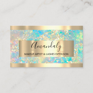 Tarjeta De Visita Golden Strokes Marble Beauty Shop Holographic