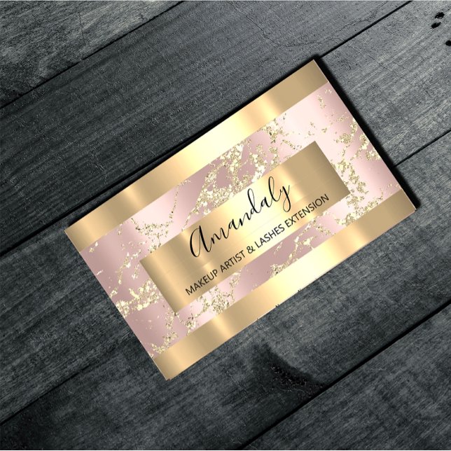 Tarjeta De Visita Golden Strokes Marble Rosa Rubor Beaulist (Golden Strokes Marble Rose Blush Beauty Stylist Business Card)