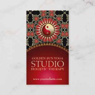 Tarjeta De Visita Golden Sun Yoga Reiki Balance Red Gold Negro