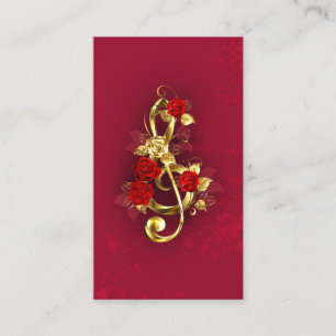 Tarjeta De Visita Golden Treble Clef con flores Rosas