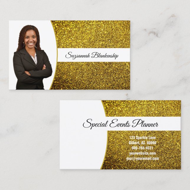 Tarjeta De Visita Golden Yellow Faux Glitter Professional Photo  (Anverso / Reverso)