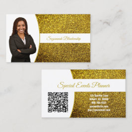 Tarjeta De Visita Golden Yellow Faux Glitter Professional Photo QR