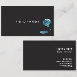Tarjeta De Visita Golf Coach Academy Metallic Blue-Black background 