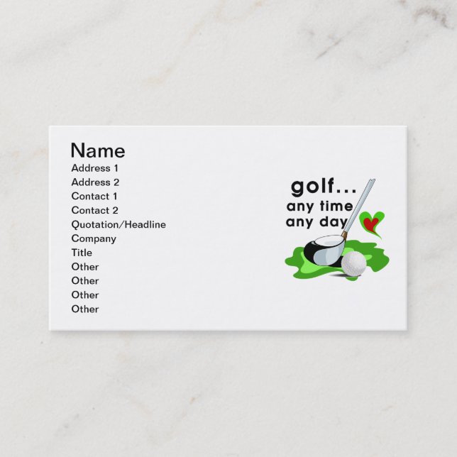 Tarjeta De Visita Golf en cualquier momento cuaesquiera camisetas y (Anverso)