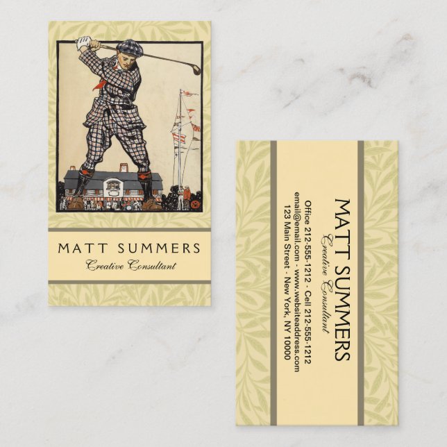 Tarjeta De Visita Golf Golfer Vintage Antiguo Golfing (Anverso / Reverso)