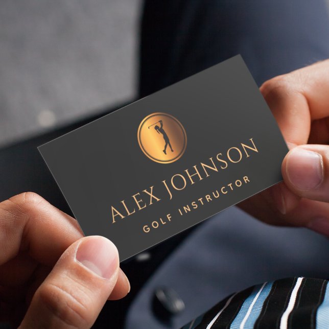 Tarjeta De Visita Golf Profesional Instructor Gold Black Silhouette (Subido por el creador)