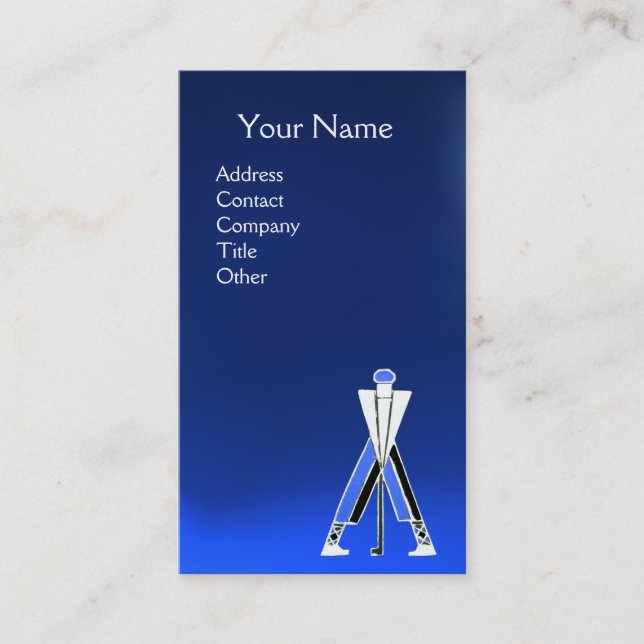 TARJETA DE VISITA GOLFER AZUL ESTILIZADO, INSTRUCTOR GOLF MONOGRAM (Anverso)