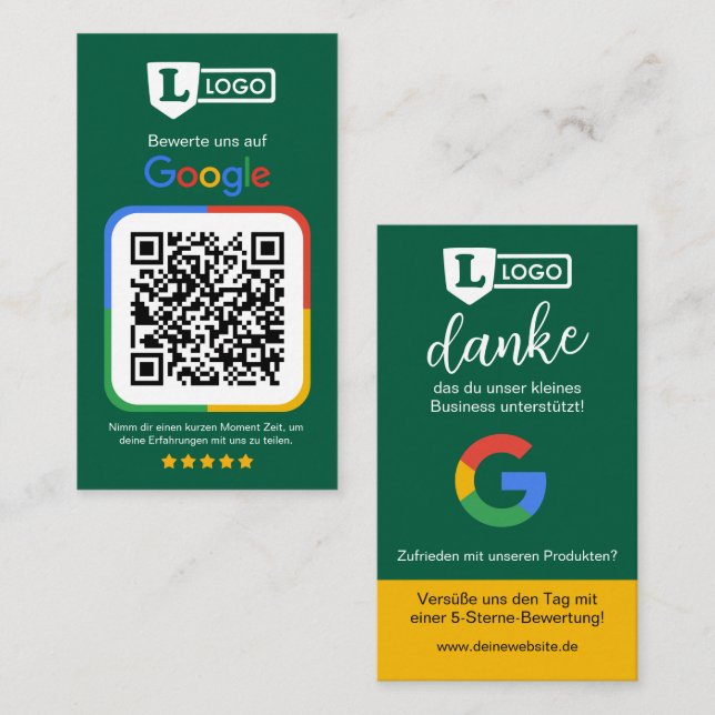 Tarjeta De Visita Google Bewertungskarte mit QR code  (Anverso / Reverso)