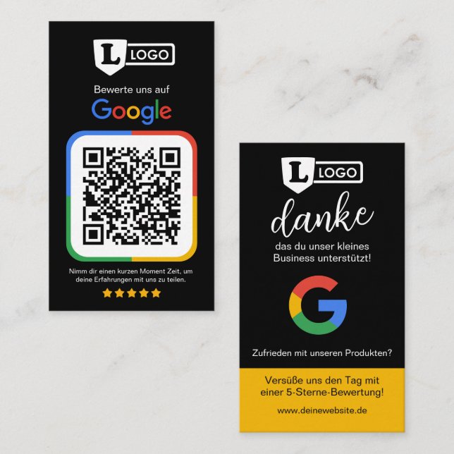 Tarjeta De Visita Google Bewertungskarte mit QR code  (Anverso / Reverso)