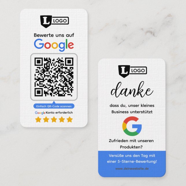 Tarjeta De Visita Google Bewertungskarte mit QR code Business Card  (Anverso / Reverso)